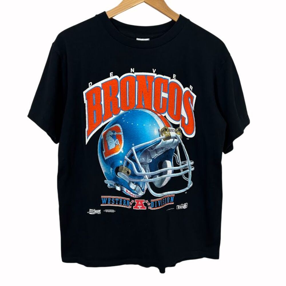 VTG 90s Denver Broncos T Shirt Mens L Helmet Single Stitch Salem Sportswear